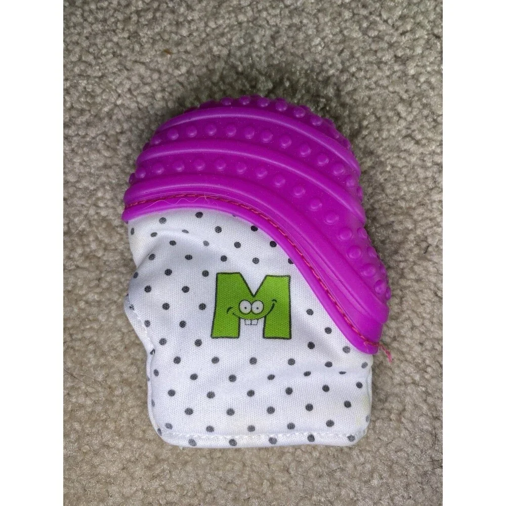 Munch Mitt Baby Teething Mitten Purple Polka Dot Silicone Teether